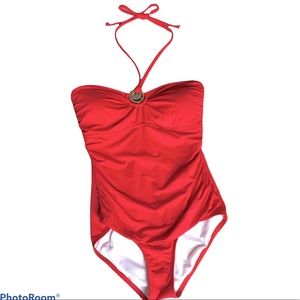 Michael Kors Red Halter One-Piece Swimming suit 10